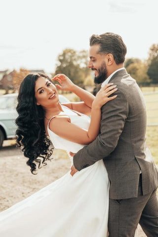 Simple A-line Satin Sleeveless Wedding Dress With Side Slit
