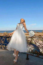 Simple A-Line Short Spaghetti Straps Tulle Wedding Dresses by misshow.com