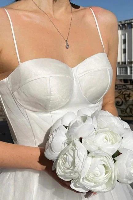 Simple A-Line Short Spaghetti Straps Tulle Wedding Dresses by misshow.com