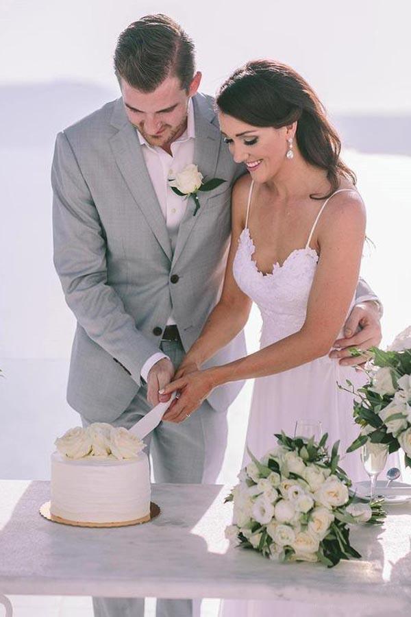 Vestidos de Noiva Simples em Chiffon para Praia com Alças Finas e Renda WD317