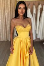 Simple A-line Spaghetti Straps Sequined Sleeveless Prom Dress With Slit by misshow.com