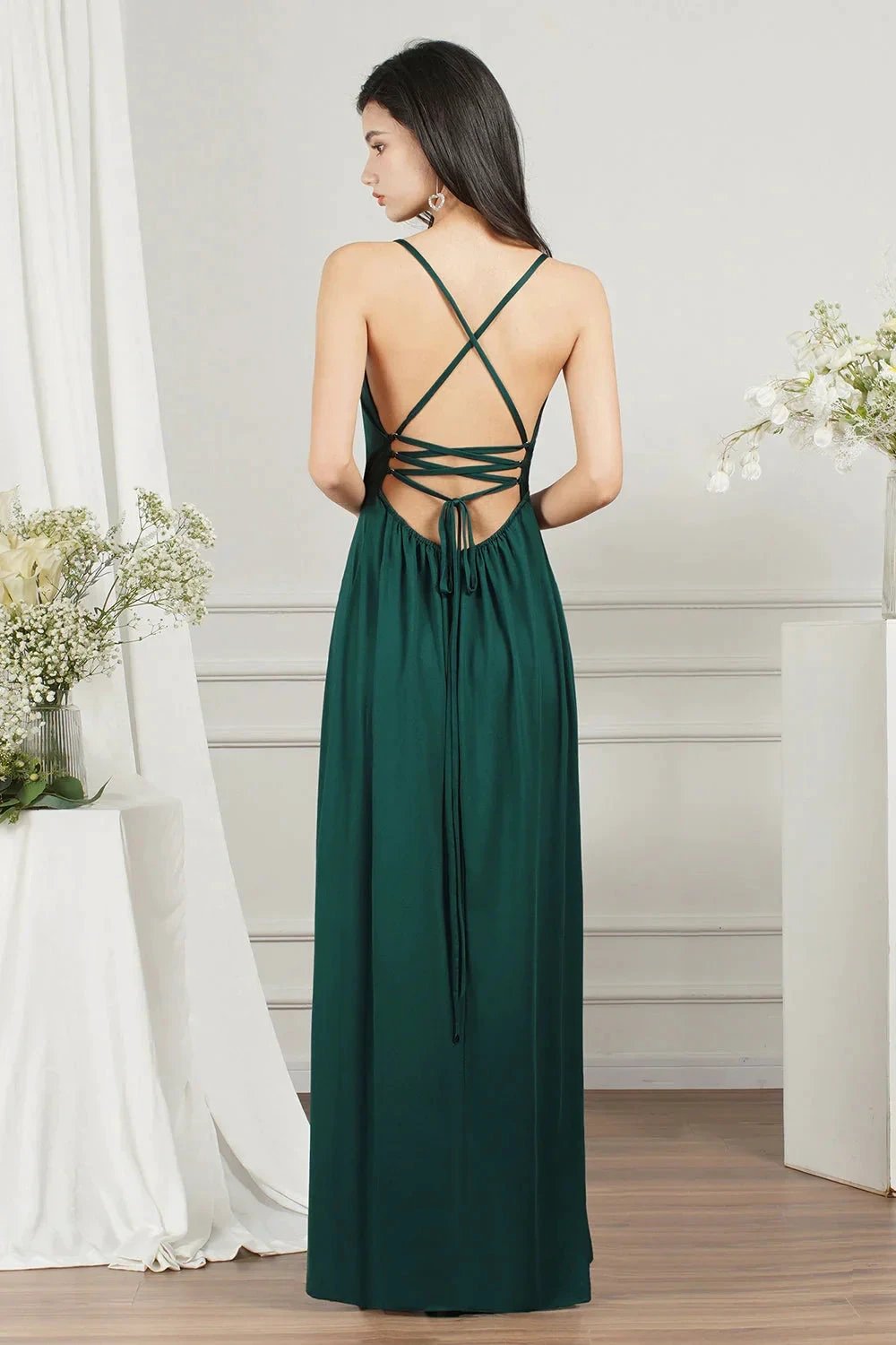 Simple A-line V-neck Backless Long Prom Dress With Slit by BIZTUNNEL
