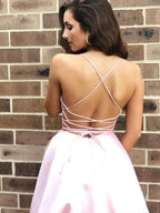 Simple A Line V Neck Backless Satin Long Prom Formal Evening Dresses by BIZTUNNEL