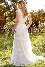 Simple A-Line V-Neck Bohemian Lace Rustic Bridal Gown Wedding Dress WD434 by pgmdress