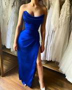 Simple Ankle Length Strapless Sexy Prom Dresses With Slit by misshow.com