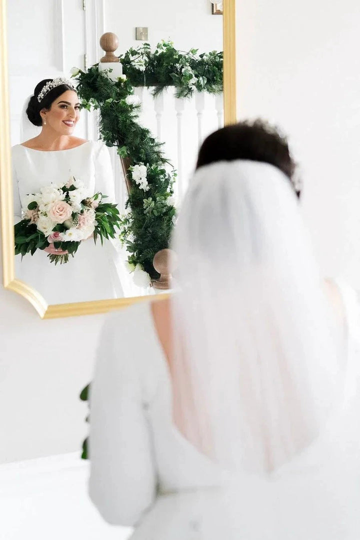 Simple Beautiful A-line Long Sleeves Satin Backless Wedding Dress by misshow.com