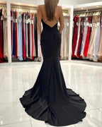 Simple Black Long Spaghetti Straps Mermaid Prom Dresses by misshow.com