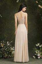 Simple Champagne Spaghetti Straps Sleeveless A-Line Satin Prom Dresses with Ruffles by misshow.com