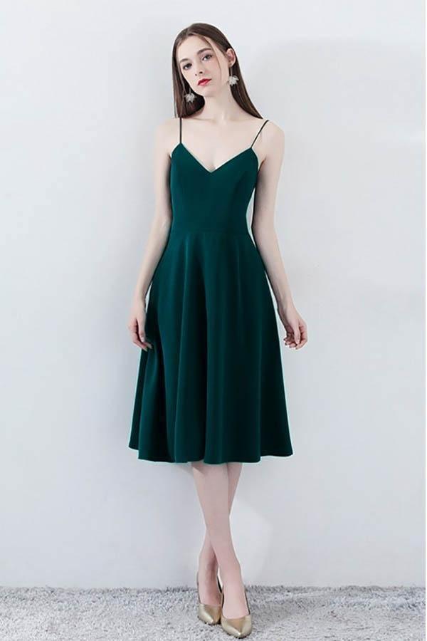 Simple Chic Dark Green Homecoming Dress V-neck with Straps PD094 Hover Image