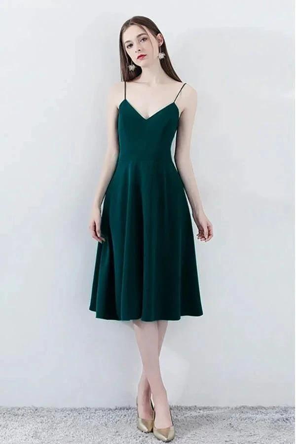 Simple Chic Dark Green Homecoming Dress V-neck with Straps PD094 by pgmdress