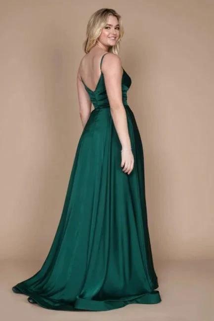 Simple Green Spaghetti Straps Sleeveless Column Satin Prom Dresses with Ruffles by misshow.com