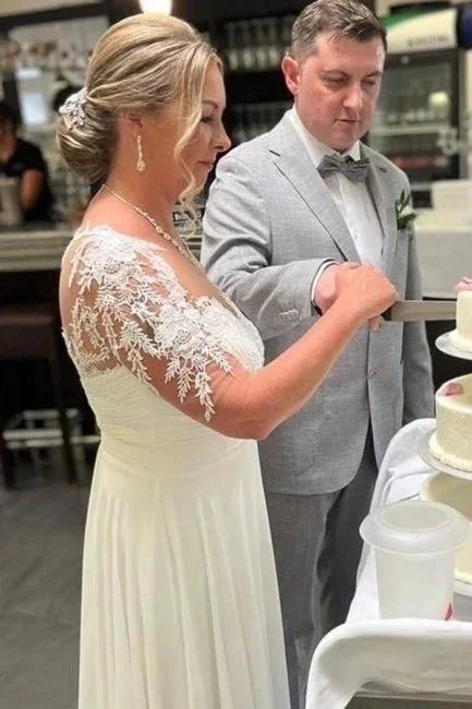 Simple Half-Sleeve Chiffon Sheath Wedding Dresses Bridal Gowns With Lace by misshow.com