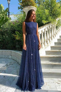 Simple Long A-line Bateau Sequin Prom Dress by BIZTUNNEL