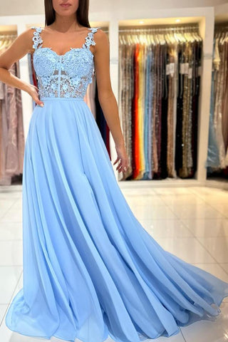 Vestido de fiesta sencillo largo de corte A con escote en forma de corazón de gasa con encaje, sin espalda y abertura