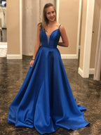 Simple Long A-line Sweetheart Satin Backless Formal Graduation Prom Dresses by BIZTUNNEL