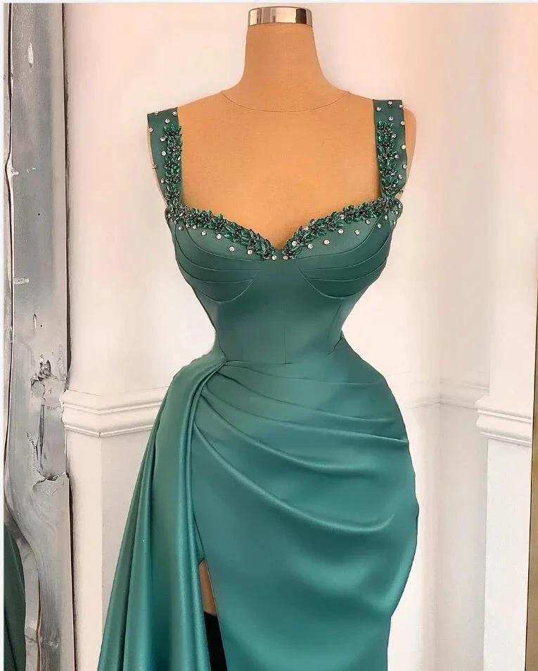 Simple Long A-Line Sweetheart Satin Prom Dress With Slit by BIZTUNNEL