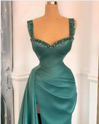 Simple Long A-Line Sweetheart Satin Prom Dress With Slit by BIZTUNNEL