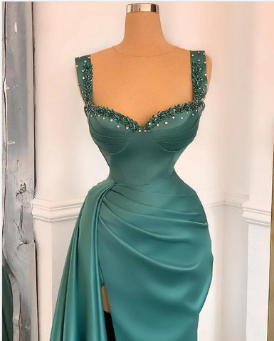 Simple Long A-Line Sweetheart Satin Prom Dress With Slit