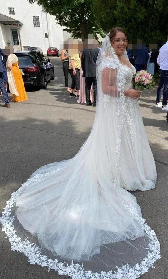 Simple Long A-Line V-neck Long Sleeves Wedding Dresses With Lace by misshow.com