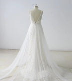 Simple Long A-line V Neck Tulle Wedding Dress by BIZTUNNEL