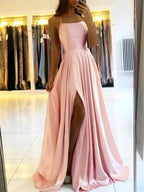Simple Long Evening Dress Spaghetti Straps Prom Dresses With Slit by misshow.com