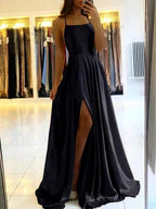 Simple Long Evening Dress Spaghetti Straps Prom Dresses With Slit by misshow.com
