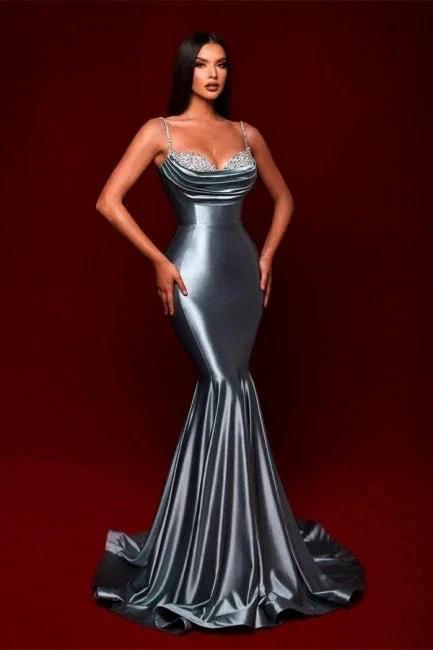 Simple Long Glitter Mermaid Spaghetti Straps Evening dresses by misshow.com