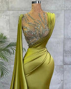 Simple Long Jewel Satin Mermaid Prom Dress by BIZTUNNEL