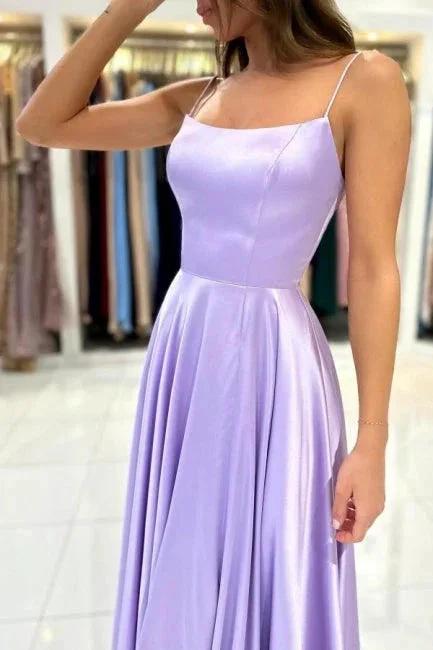 Simple Long Lilac A-line Sleeveless Prom Dresses by misshow.com