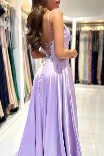 Simple Long Lilac A-line Sleeveless Prom Dresses by misshow.com