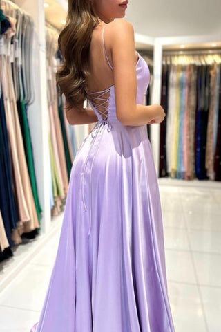 Simple Long Lilac A-line Sleeveless Prom Dresses