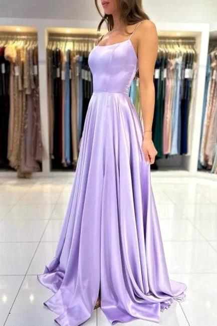 Simple Long Lilac A-line Sleeveless Prom Dresses by misshow.com