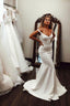 Simple Long Mermaid Off the Shoulder Satin Wedding Dress