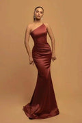 Simple Long Mermaid One Shoulder Satin Evening Dresses by misshow.com