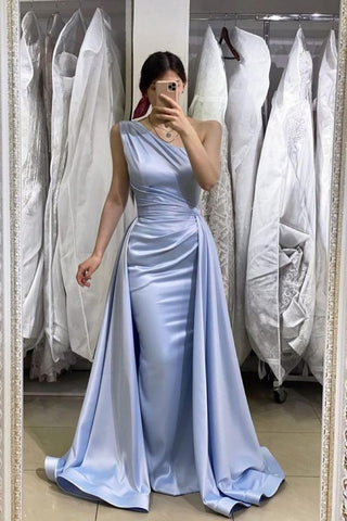 Vestido de fiesta sencillo de satén con un solo hombro y corte sirena