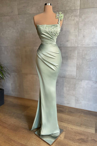 Vestido de fiesta sencillo de satén con un solo hombro y corte sirena