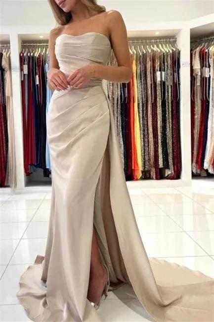 Simple Long Mermaid Sleeveless Prom Dresses With Slit by misshow.com