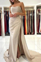 Simple Long Mermaid Sleeveless Prom Dresses With Slit by misshow.com