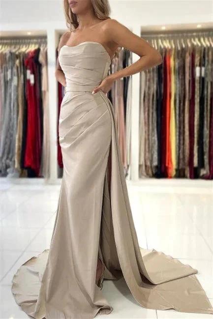 Simple Long Mermaid Sleeveless Prom Dresses With Slit by misshow.com