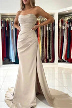 Simple Long Mermaid Sleeveless Prom Dresses With Slit by misshow.com