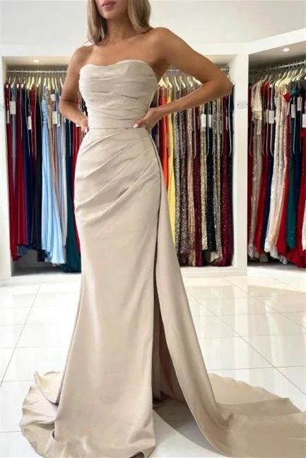 Simple Long Mermaid Sleeveless Prom Dresses With Slit by misshow.com