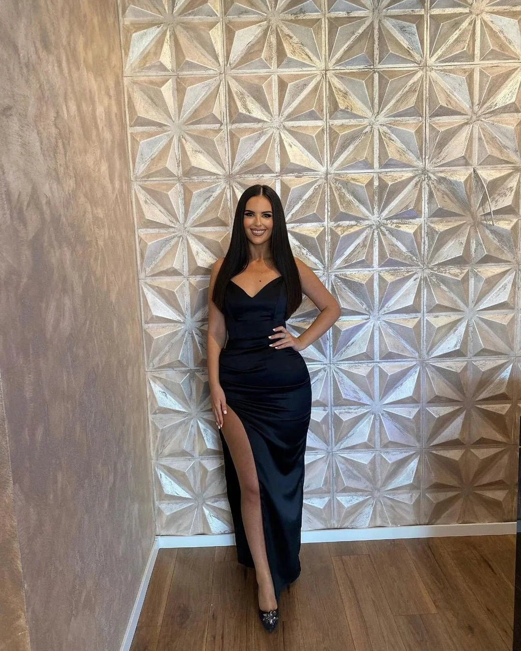 Simple Long Mermaid Spaghetti Straps V-neck Sleeveless Prom Dress With Slit by misshow.com