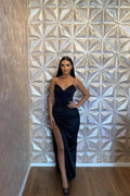 Simple Long Mermaid Spaghetti Straps V-neck Sleeveless Prom Dress With Slit by misshow.com