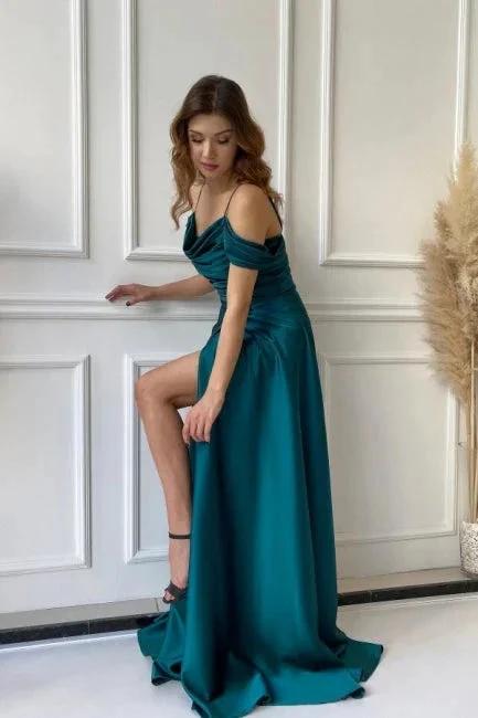Simple Long Off-the-shoulder A-line Evening Dresses Prom Dresses With Slit by misshow.com