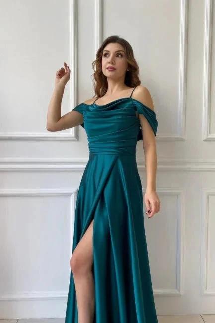 Simple Long Off-the-shoulder A-line Evening Dresses Prom Dresses With Slit by misshow.com