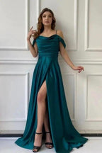 Simple Long Off-the-shoulder A-line Evening Dresses Prom Dresses With Slit by misshow.com
