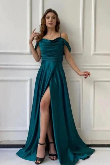 Simple Long Off-the-shoulder A-line Evening Dresses Prom Dresses With Slit by misshow.com