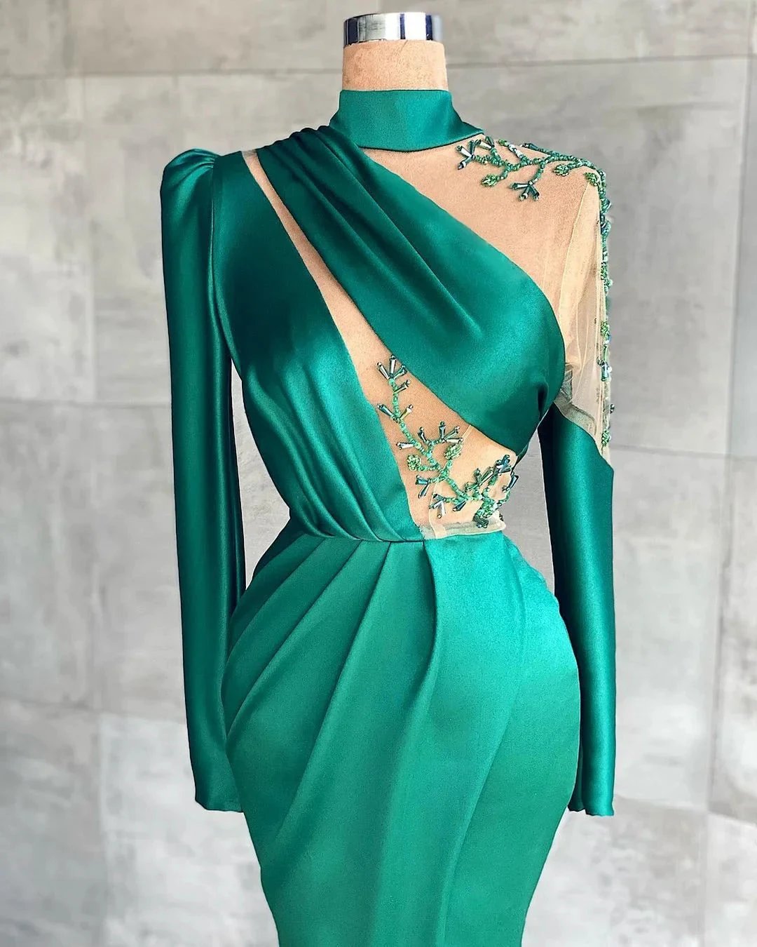 Simple Long Sleeve High Neck Mermaid Prom Dress With Slit by BIZTUNNEL