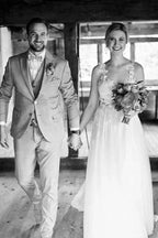 Simple Long White A-line V-neck Sleeveless Tulle Lace Wedding Dress with Slit by misshow.com