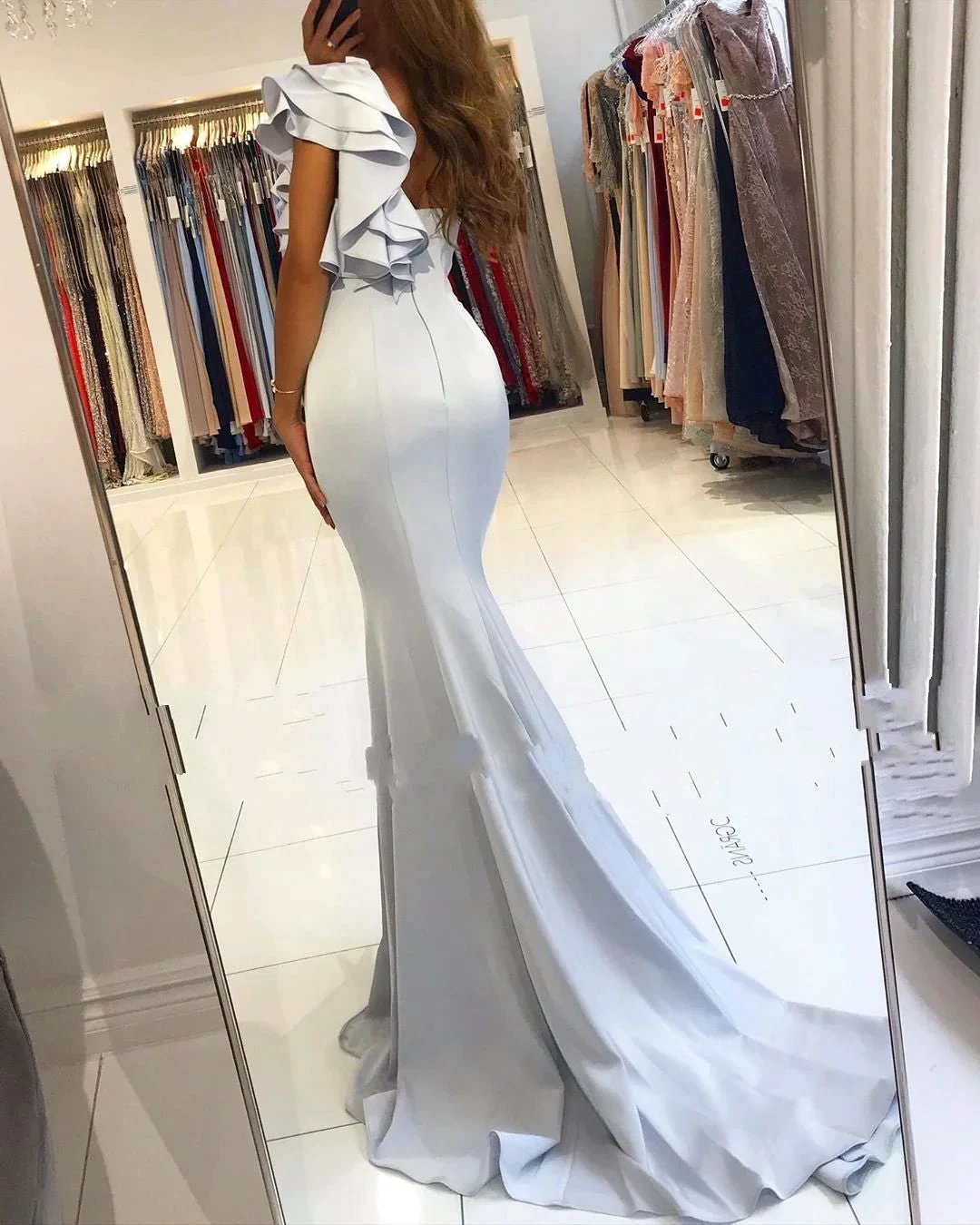 Simple Mermaid One Shoulder Backless Satin Long Prom Dress by BIZTUNNEL